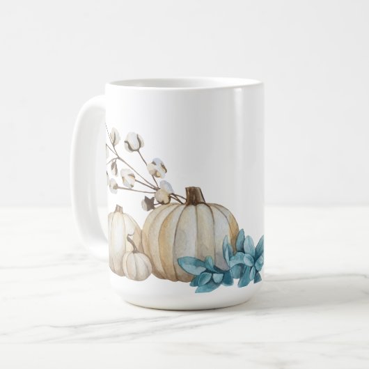 WEISSE WASSERFALLPUMPKINS UND BLUE BLUMEN KAFFEETASSE (Vorderseite Links)