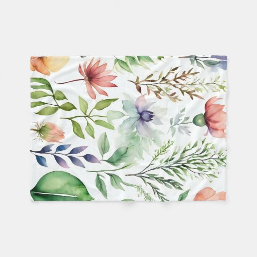 Weiße Wasserfarbe Blütenbotanischer Garten Fleecedecke (Vorderseite (Horizontal))