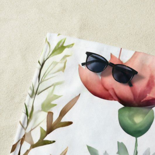 Weiße Wasserfarbe Blütenbotanischer Garten Strandtuch (Beispiel)