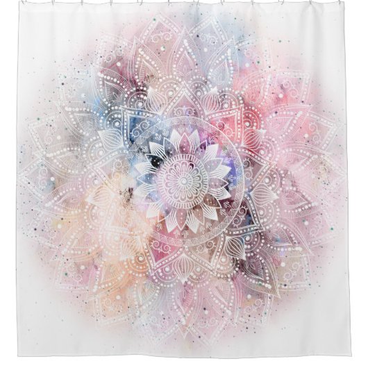 Weiße Wasserfarbe Mandala Design Duschvorhang (Vorderseite)