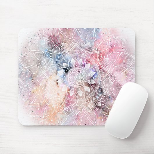 Weiße Wasserfarbe Mandala Design Mousepad (Mit Mouse)