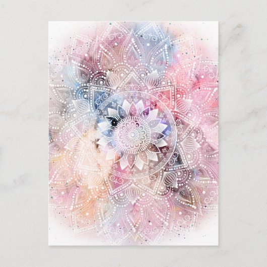 Weiße Wasserfarbe Mandala Design Postkarte (Vorderseite)
