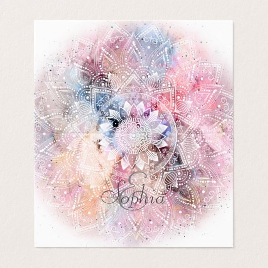 Weiße Wasserfarbe Mandala Design Visitenkarten (Außenseite Aufgefaltet)