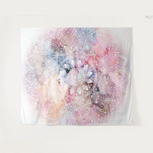 Weiße Wasserfarbe Mandala Design Wandteppich (Vorderseite (Horizontal))