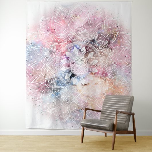 Weiße Wasserfarbe Mandala Design Wandteppich (Beispiel)