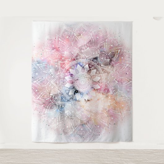 Weiße Wasserfarbe Mandala Design Wandteppich (Vorderseite)