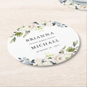 Weiße Wasserfarben Blütenbraun und Namen der Bräuc Runder Pappuntersetzer (Angewinkelt)