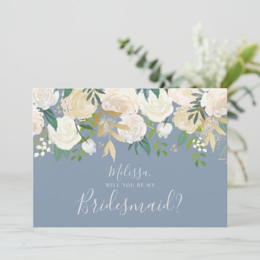 Weiße Wasserfarbenflora wird meine Bridesmaid sein Einladung (Stehend Vorderseite)