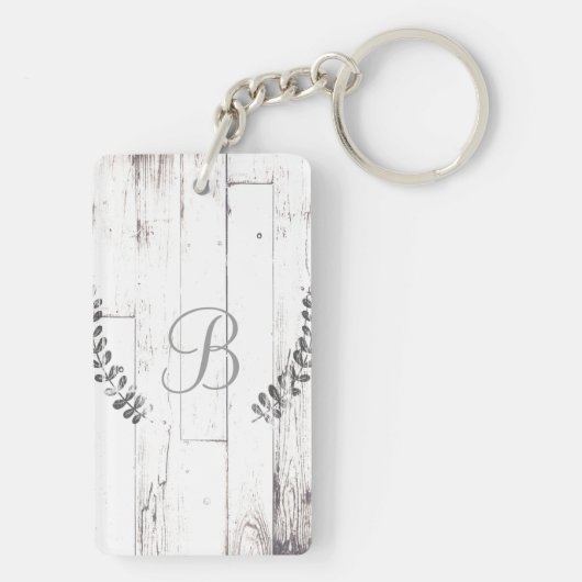 Weiße Weatherwood Rustikales Bauernhaus Botanisch Schlüsselanhänger (Rückseite)