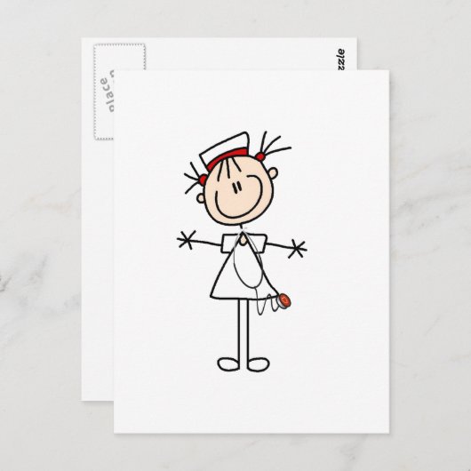 Weiße Weibliche Strichmännchen Krankenschwester 2 Postkarte (Vorne/Hinten)