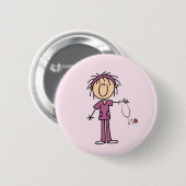 Weiße weibliche Strichmännchen-Krankenschwester-T Button (Vorne & Hinten)