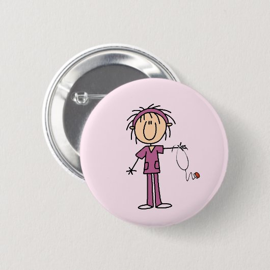 Weiße weibliche Strichmännchen-Krankenschwester-T Button (Vorne & Hinten)