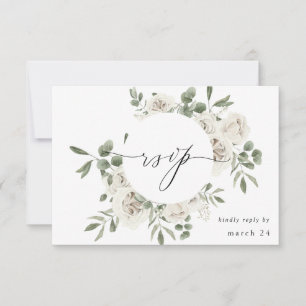 Weiße weiche florale & Eukalyptus mit Essens-RSVP RSVP Karte