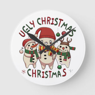 weiße Weihnachten ;HÄSSLICHE WEIHNACHTEN Runde Wanduhr