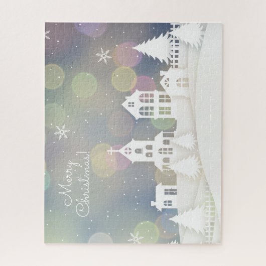 Weiße Weihnachten mit Bokeh Lights Puzzle (Vertikal)