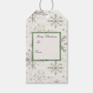 Weiße Weihnachten Schneeflocken Grün Nach Von Geschenkanhänger