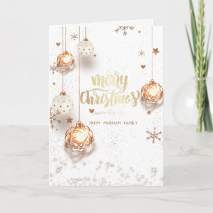 Weiße Weihnachts-Goldkugeln Feiertagskarte