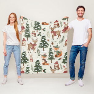 Weiße Weihnachts-Wald-Fuchs-Hasen-Muster Fleecedecke