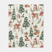 Weiße Weihnachts-Wald-Fuchs-Hasen-Muster Fleecedecke (Vorderseite)