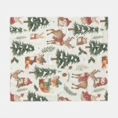 Weiße Weihnachts-Wald-Fuchs-Hasen-Muster Fleecedecke (Vorderseite (Horizontal))