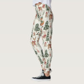 Weiße Weihnachts-Wald-Fuchs-Hasen-Muster Leggings (Links)