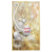 Weiße Weihnachtsbälle und Goldblasen Kleine Geschenktüte (Rückseite)