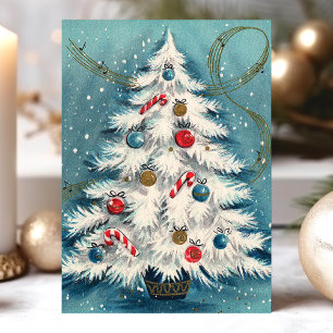 Weiße Weihnachtsbaum Im Schnee Weihnachtsszene Feiertagskarte