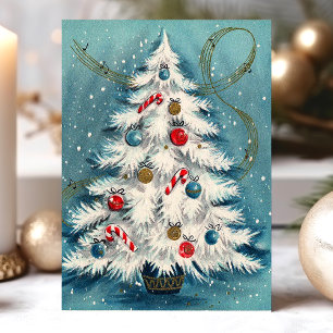 Weiße Weihnachtsbaum Im Schnee Weihnachtsszene Feiertagspostkarte