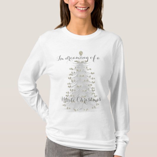 Weiße Weihnachtsbaum-lange Hülsen-Strick-Spitze T-Shirt (Vorderseite)