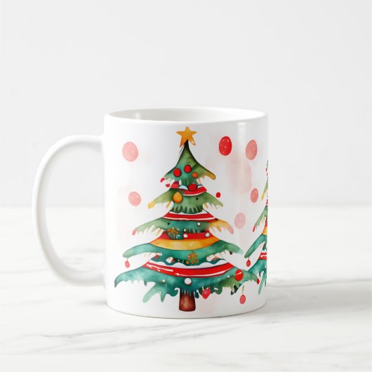 Weiße Weihnachtsbaum mit Ornamenten und Dot Kaffeetasse (Links)
