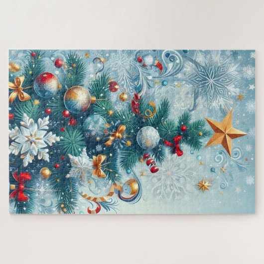 Weiße Weihnachtsbaum mit Schneeflocken Puzzle (Horizontal)