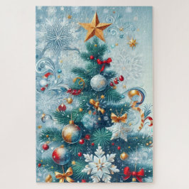 Weiße Weihnachtsbaum mit Schneeflocken Puzzle