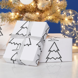 Weiße Weihnachtsbaum-Schwarze Umrandung Geschenkpa Geschenkpapier
