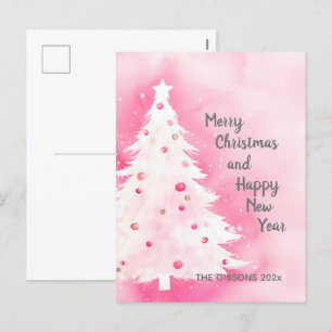 Weiße Weihnachtsbaum-Wasserfarben-Postkarte mit ro Feiertagspostkarte