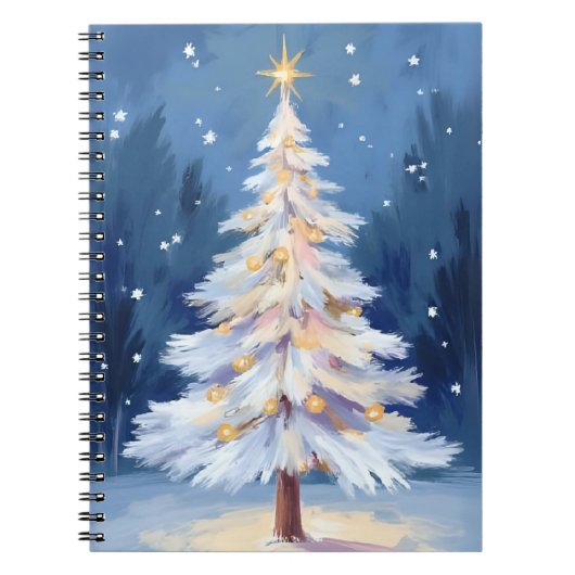 Weiße Weihnachtsbaum Winter Schnee Notizblock (Vorderseite)
