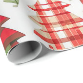Weiße Weihnachtsbäume auf Kariertem Muster Geschenkpapier (Rolleneckpunkt)