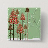 Weiße Weihnachtsbäume auf Schneeschlittenknopf Button (Vorderseite)