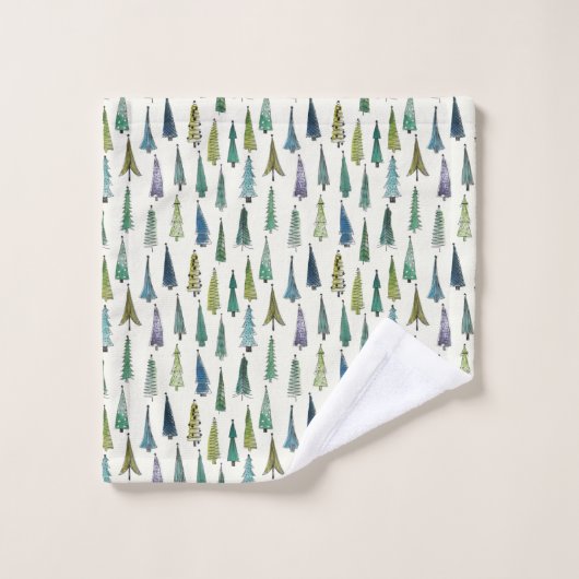 Weiße Weihnachtsbaume Badhandtuch Set (Waschlappen)