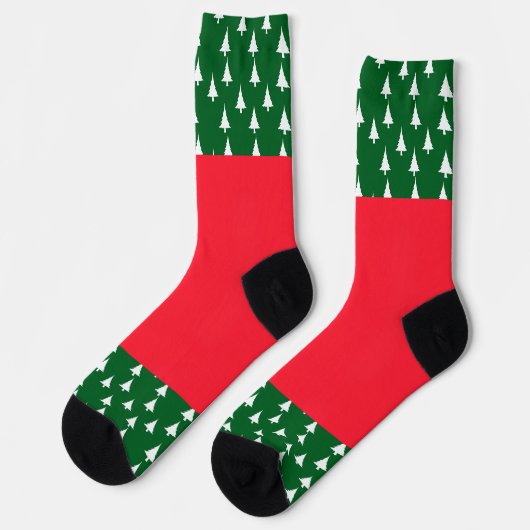 Weiße Weihnachtsbäume grün rot Socken (Linkes Detail)