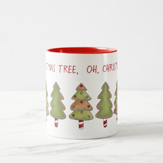 Weiße Weihnachtsbäume mit Candy Cane Trunks Zweifarbige Tasse (Mittel)