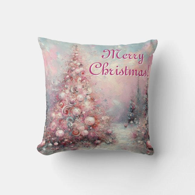 Weiße Weihnachtsbaume Saisonrosa Weiß Kissen (Vorderseite)