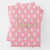 Weiße Weihnachtsbaume Schneeflocke Rosa Weiß Geschenkpapier Set (Beispiel)