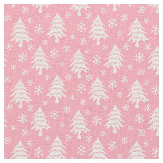 Weiße Weihnachtsbaume Schneeflocke Rosa Weiß Stoff (Nahaufnahme)