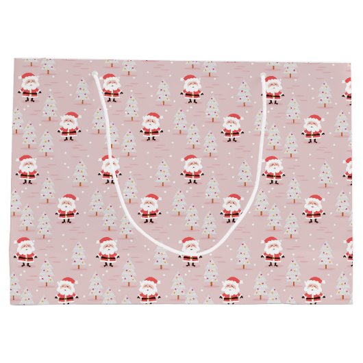 Weiße Weihnachtsbäume und der Weihnachtsmann Große Geschenktüte (Rückseite)