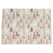 Weiße Weihnachtsbäume und Rentiere Große Geschenktüte (Vorderseite)