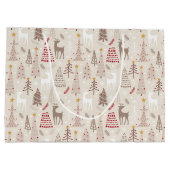 Weiße Weihnachtsbäume und Rentiere Große Geschenktüte (Rückseite)