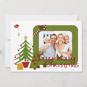 Weiße Weihnachtsbäume, Vögel, Streifen Fotokarte Feiertagskarte