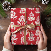 Weiße Weihnachtsbaumen Rotes Weihnachtsfest Geschenkpapier