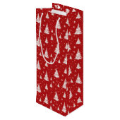 Weiße Weihnachtsbaumen schneit Geschenktüte Für Weinflaschen (Rückseite Schrägansicht)