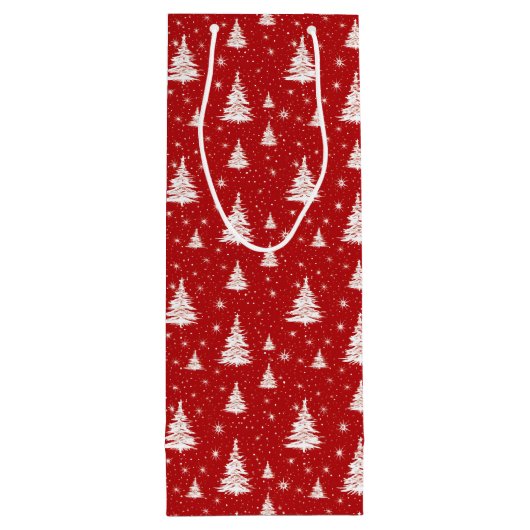 Weiße Weihnachtsbaumen schneit Geschenktüte Für Weinflaschen (Rückseite)
